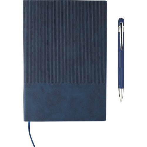 Gerecycled PU-notitieboek (A5) en balpenset Tarek Original