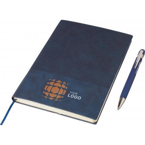 Gerecycled PU-notitieboek (A5) en balpenset Tarek Original