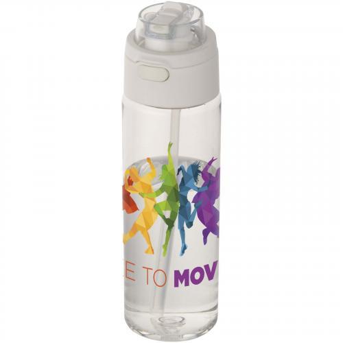 Theron 700 ml RCS-waterfles van gerecycled plastic met een deksel met dubbele functie en een uitklapbaar rietje