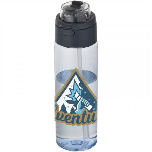 Theron 700 ml RCS-waterfles van gerecycled plastic met een deksel met dubbele functie en een uitklapbaar rietje