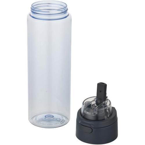 Theron 700 ml RCS-waterfles van gerecycled plastic met een deksel met dubbele functie en een uitklapbaar rietje