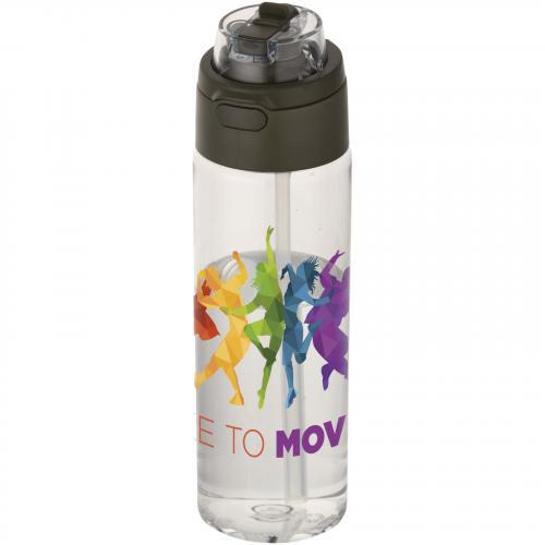 Theron 700 ml RCS-waterfles van gerecycled plastic met een deksel met dubbele functie en een uitklapbaar rietje