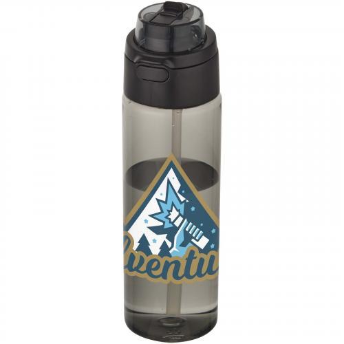 Theron 700 ml RCS-waterfles van gerecycled plastic met een deksel met dubbele functie en een uitklapbaar rietje
