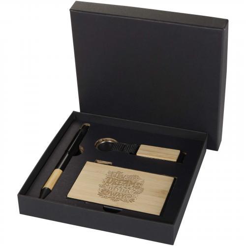 Minka balpen van RCS gerecycled aluminium, sleutelhanger en RFID-kaarthouder geschenkset