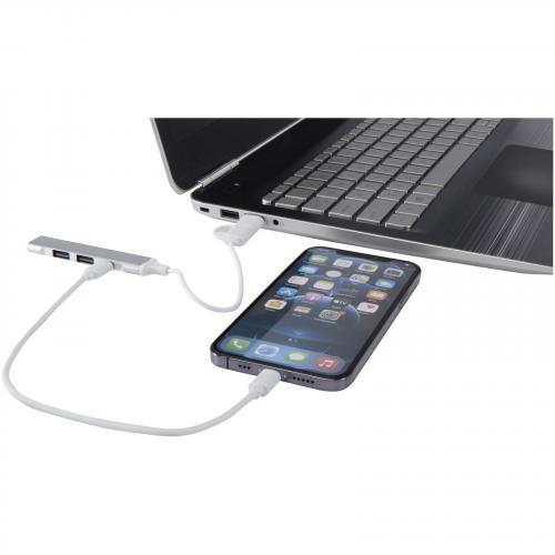 Alkaid 4 poorts USB-A en Type-C hub van gerecycled aluminium met dubbele ingang
