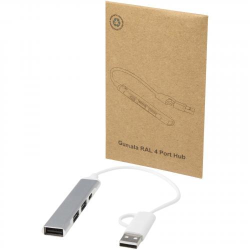 Alkaid 4 poorts USB-A en Type-C hub van gerecycled aluminium met dubbele ingang