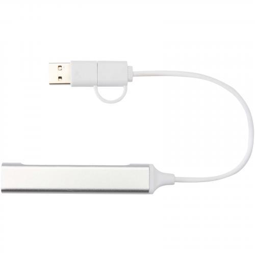 Alkaid 4 poorts USB-A en Type-C hub van gerecycled aluminium met dubbele ingang
