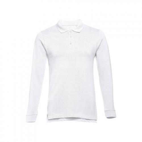 Herenpolo in katoen met lange mouwen. Wit. Xxl Thc bern wh ii