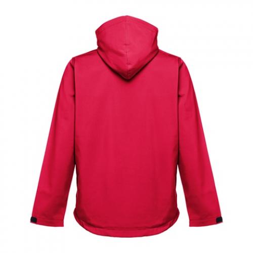 Mens softshell jacket with detachable hood and rounded back hem. Red. S Thc zagreb ii