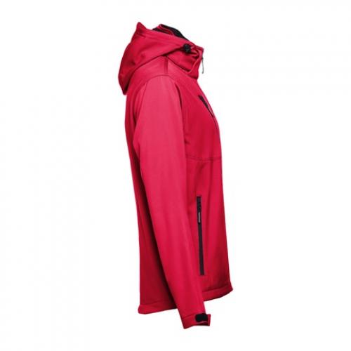Mens softshell jacket with detachable hood and rounded back hem. Red. S Thc zagreb ii