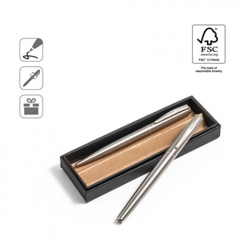 Roller and ballpoint pen set made from 53% recycled stainless steel Ella