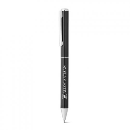 Roller and ballpoint pen set in recycled aluminium 53% and 94% recycled respectively with clip Leah