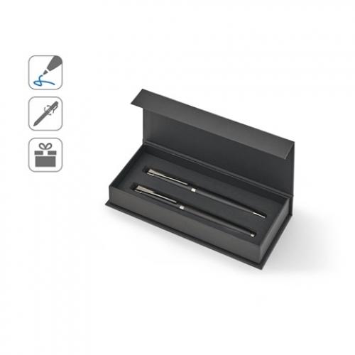 Set bestaande uit 1 balpen en 1 rollerpen van aluminium met dokumental® blauwe inkt Kingsley