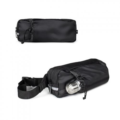 300D recycled polyester shiny finish and 600d recycled polyester waist bag with reflective elements Delfos pouch shiny