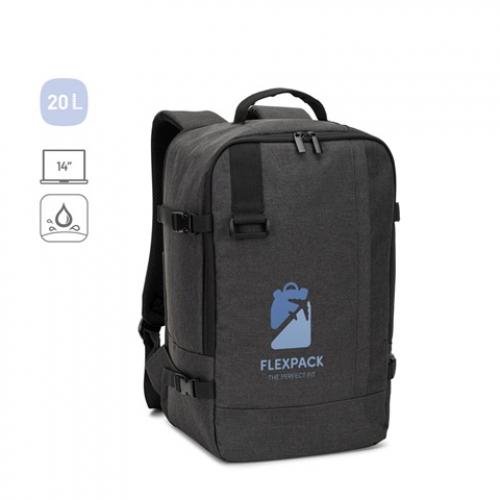 Backpack developed to fulfil the dimensions required by airlines in highdensity 600d recycled polyester Cies