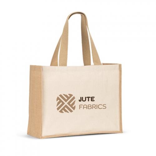 Canvas bag 320 gm² with bottom and sides in laminated jute 350 gm² in natural tones Helsinque