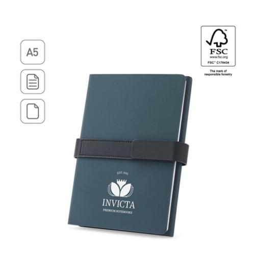 A5 notitieblok in pu 50% gerecycled met twee blokken gelinieerde paginas en blanco paginas Sanderson