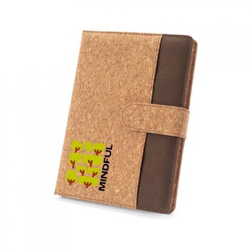 A5Map van kurk en gerecycled polyester 100% rpet met uitneembaar notitieblok Fielding