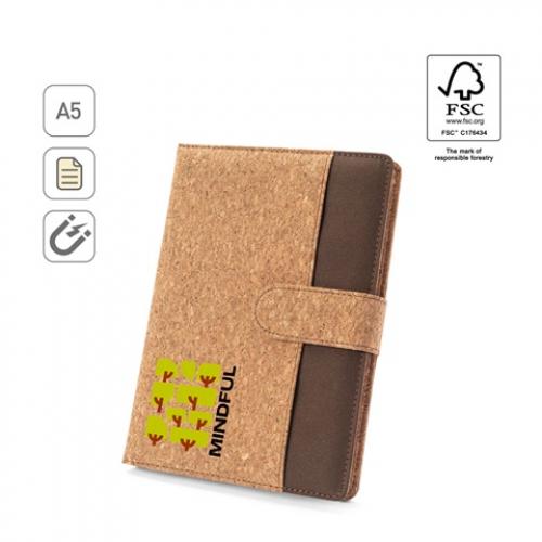 A5 folder in cork and recycled polyester 100% rpet with removable notepad Fielding
