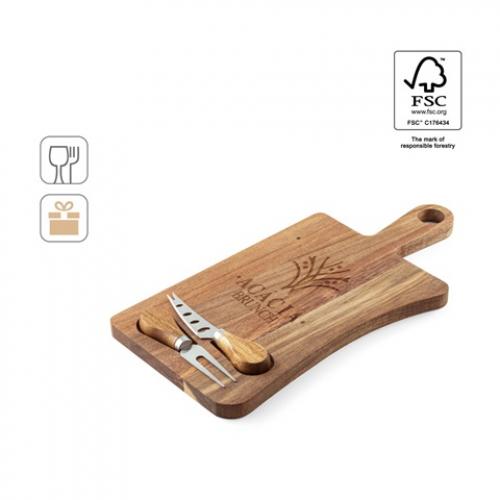 Acacia wood cheese board with two utensils Cassia