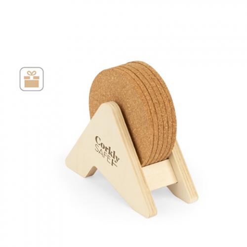 Plywood stand with 6 cork coasters Plycork