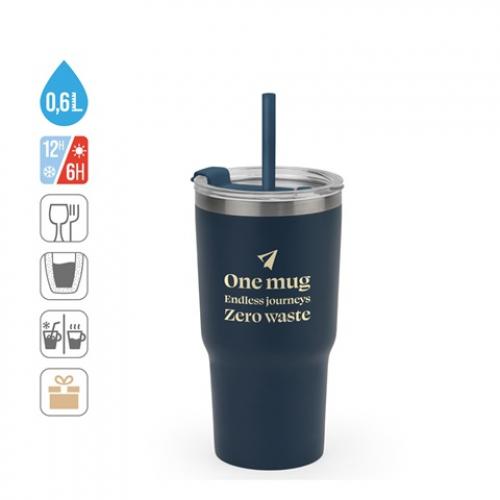Compact stainless steel travel cup 91% recycled with vacuum insulated double wall and matt finish 600 ml Joyner m