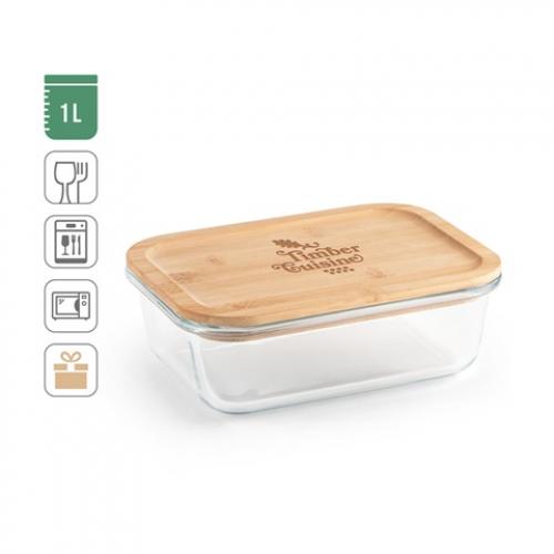Lunchdoos. Hermetisch doosje van borosilicaatglas en bamboe deksel 1000 ml Portobello