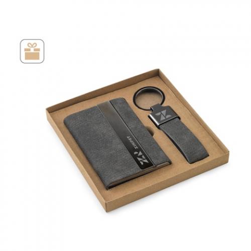 Set consisting of a card holder and a key holder both made of metal and recycled polyester 30% rpet Vaughn
