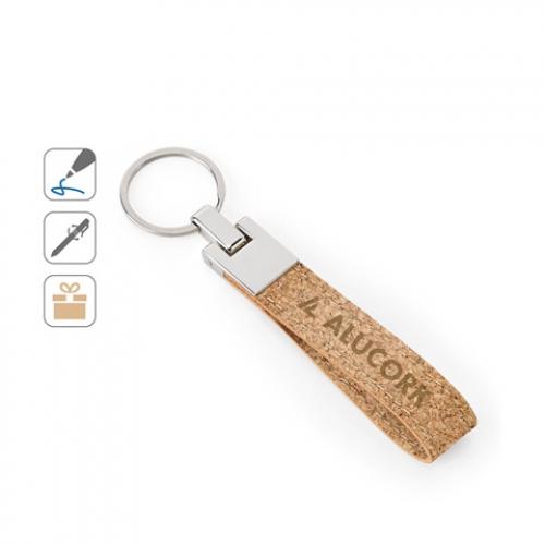 Set consisting of a ballpoint and key ring both in metal and cork Evans