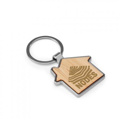 Houseshaped iron keychain in zinc and bamboo Gaston house