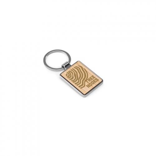 Rectangular iron keychain in zinc and bamboo Gaston rectangular