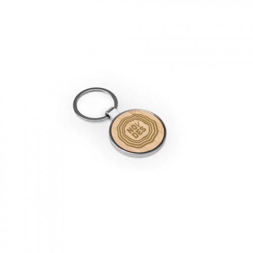 Round iron keychain in zinc and bamboo Gaston round