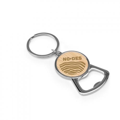 Ijzeren sleutelhanger met een ronde vorm van zink en bamboe Meeko