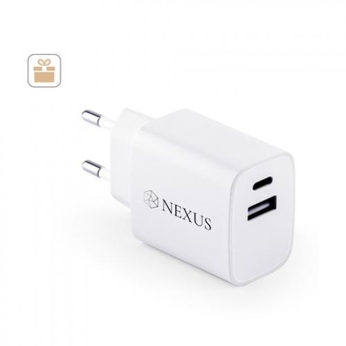 Power adapter with usba port 18w and usbc 20w in recycled abs 100% rabs Wegener