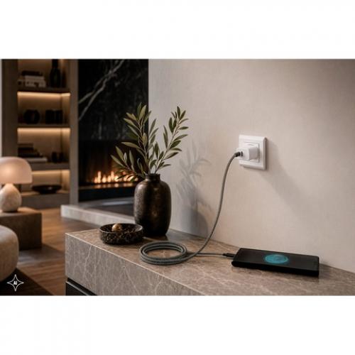 Usbcnaarusbckabel met een gevlochten polyestersnoer 60 w en een magnetisch systeem om de kabel gemakkelijk op te rollen Nadella