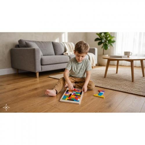 Bouw en in elkaar grijpend spel gemaakt van multiplex Moki